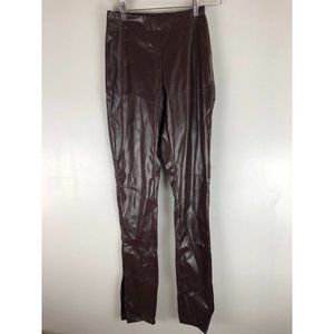 Suzanne Betro Brown Faux Vegan Leather Slim Leg Pants Stretch Side Zip Sz S